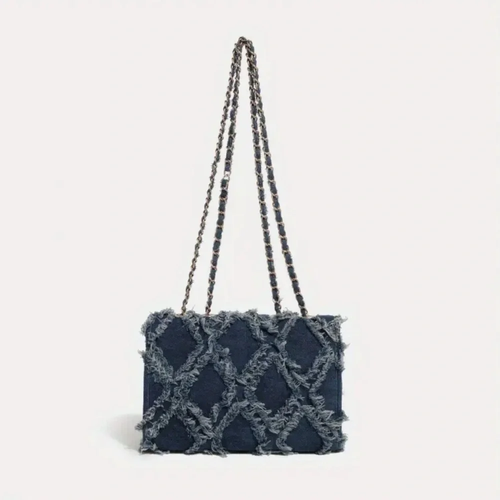 Stylish Frayed Denim Crossbody Bag
